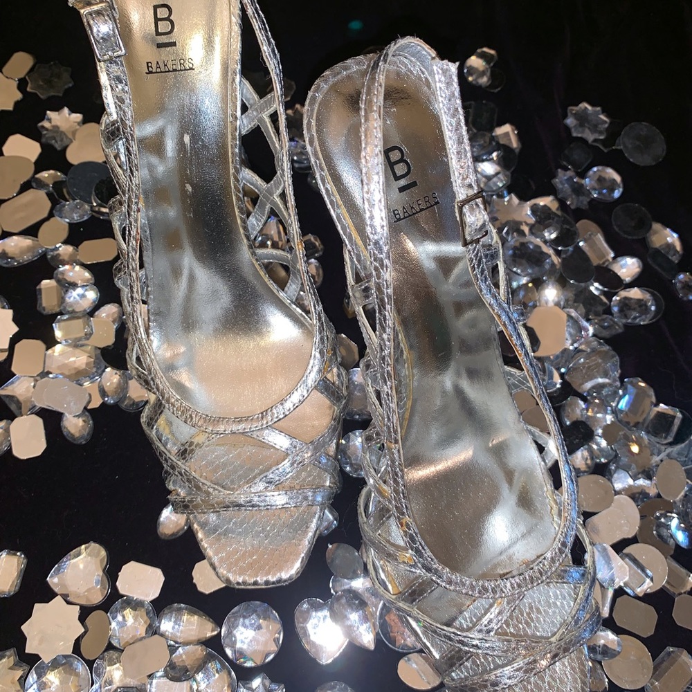 Silver platform heels snakeskin leather
